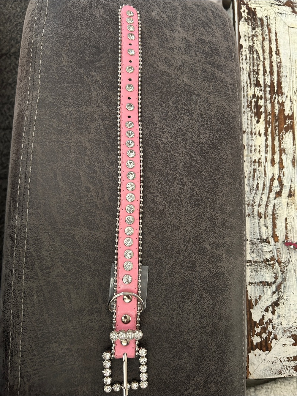 Crystal-Embellished Pink Dog Collar with Buckle 14”